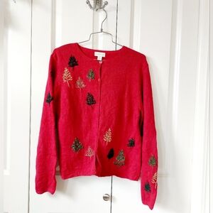 Oh Christmas Tree Beaded Cardigan Sweater size Medium Northern Isles‎